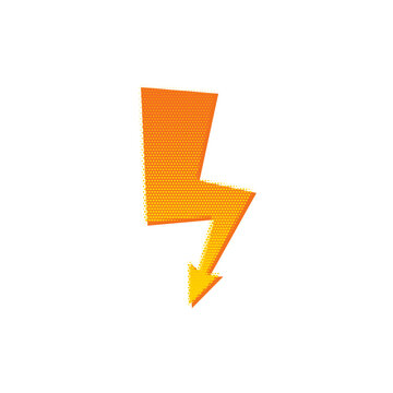 Halftone lightning bolt icon. Orange grunge thunderbolt sign. Dotted flash symbol