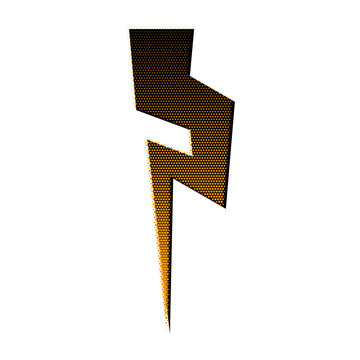 Halftone grunge lightning bolt icon. Dotted thunder bolt silhouette sign.