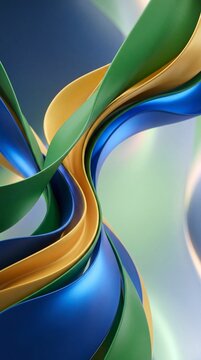 Abstract background with vibrant flowing waves of green, gold, and blue colors in a smooth silky texture. brazilian collors