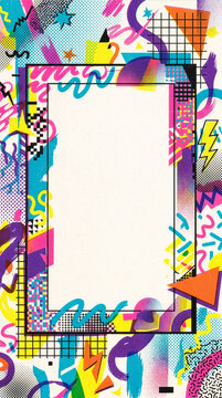 Marco con fondo gr&aacute;fico abstracto con concepto y color de los a&ntilde;os 80 y 90 con espacio para texto.