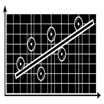 Graph Analysis: A scatter plot with a regression line shows data points indicating a correlation between two variables, presented on a grid with axes.