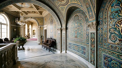 Obraz premium Ornate Mosaic Archway in Grand Historic Mansion Interior