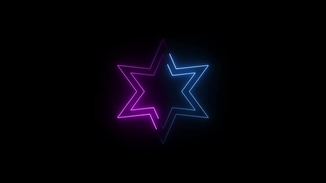Star of David Neon Seamless Loop 4K Black Background Animated Promotional Typography for Video Editing
