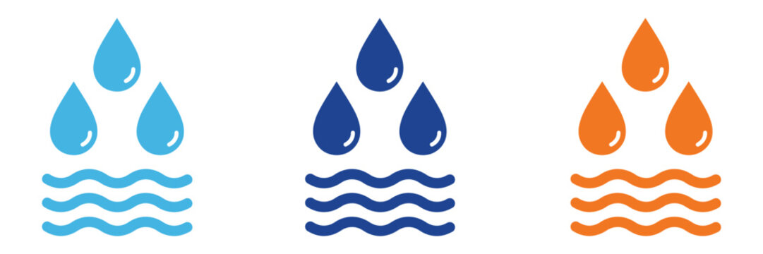Water drop and wave icon flat style vector illustration for weather humidity environment and climate related design systems