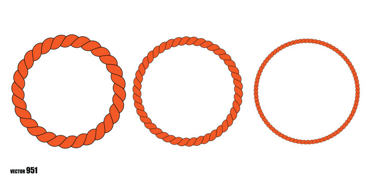 Three orange rope circles isolated on white background