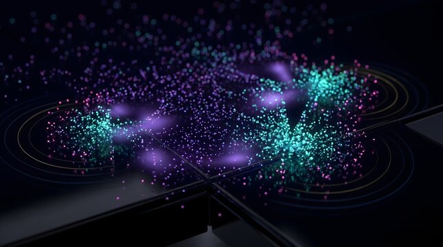 Self supervised learning model visualized with glowing purple and blue dots on a dark background