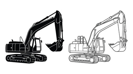 Excavator Line Art On White Background Construction Machinery Illustration © As