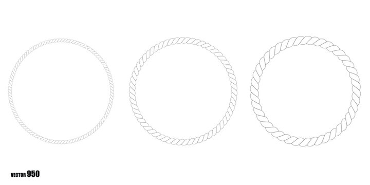 Vector illustration of three rope circle border designs on white background