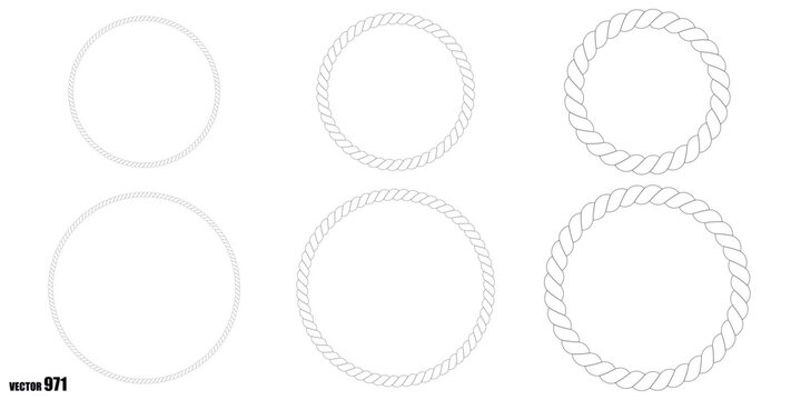 Vector illustration of six rope circle border designs on white background