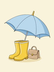 Obraz premium umbrella or rain boots and bag 