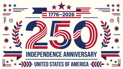 Obraz premium Usa 250 years independence anniversary flag theme ribbon border frame element graphic vector illustration
