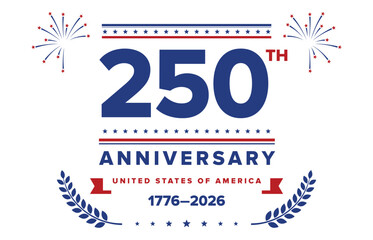 Obraz premium Usa 250th anniversary celebration poster with patriotic fireworks laurel banner and stars vector illustration