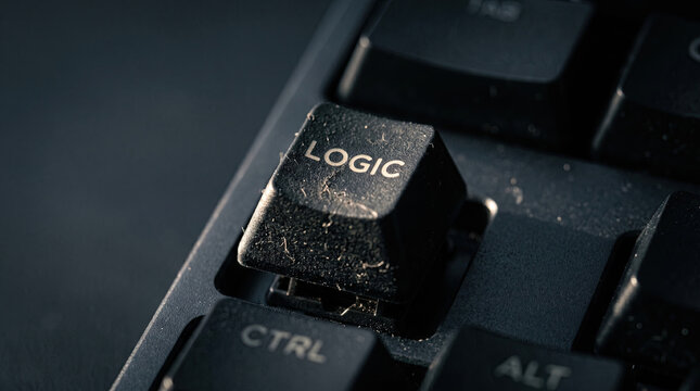 Extreme macro of dusty logic keyboard key with lint and debris near ctrl and alt keys