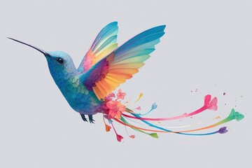Obraz premium dreamlike hummingbird with long rainbow tail