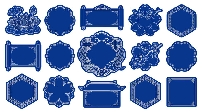 Collection of decorative vintage ornate frames and borders in classic blue color