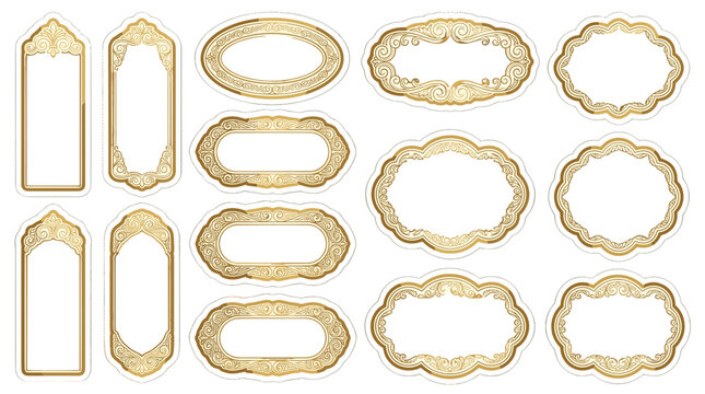 Set of vintage ornate gold frames and borders with intricate designs for decoration