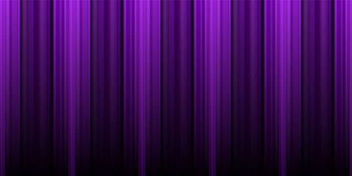 Royal purple velvet curtains background. Closed curtain backdrop for theater stage or cinema, circus. Vector textile room scene screen. Violet fabric drapery wallpaper for award, show, performance