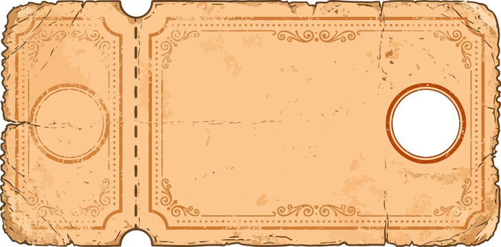 Vintage distressed ticket with ornate border and perforation blank for event or raffle entry vector illustration