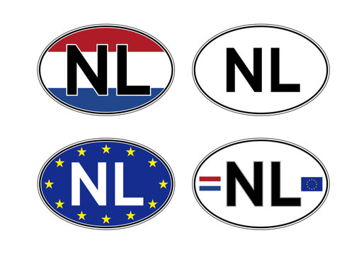 Netherlands, oval international vehicle registration code license plate, vector illustration