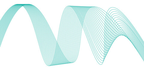Teal vector lines forming a dynamic wave pattern on white background for design and technology concepts © Sema