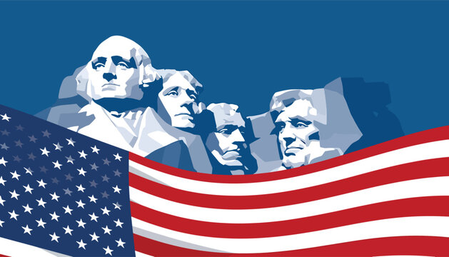 Patriotic USA Flag with Mount Rushmore Presidents