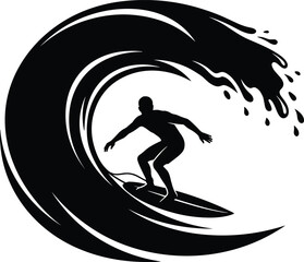 Obraz premium Surfer riding giant ocean wave vector silhouette,