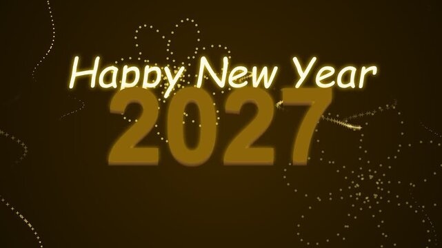 Happy new year 2027 golden typography with glowing particle effect
