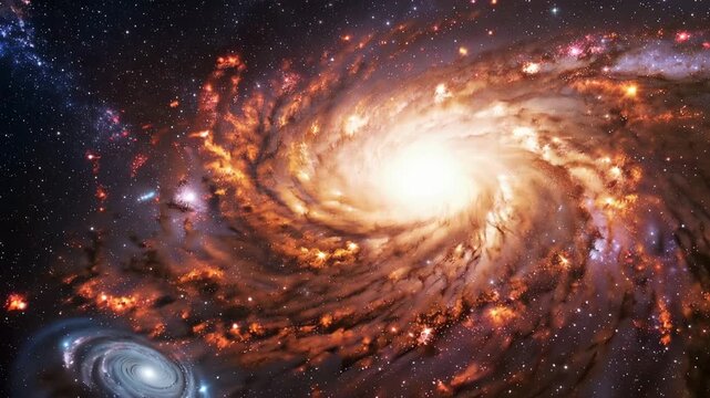 Stunning spiral galaxy in deep space with vibrant nebula clouds and glowing stars 4k video