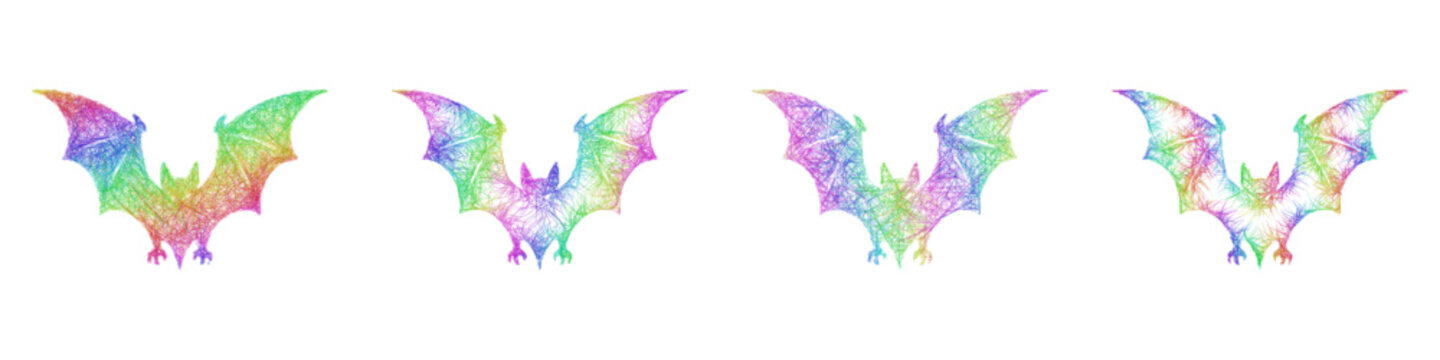 Multicolored sketch giant bat icon design set