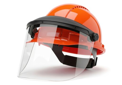 Orange safety helmet with clear visor isolated on white background isolated on transparent background