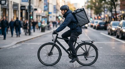 Fototapeta premium Delivery person using a bicycle to make deliveries sustainably.