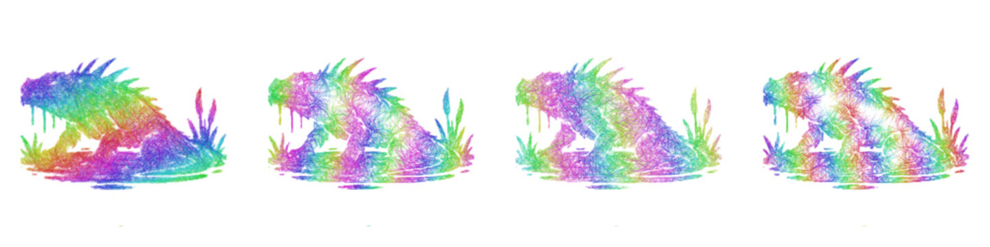 Multicolored sketch swamp lizard icon design set