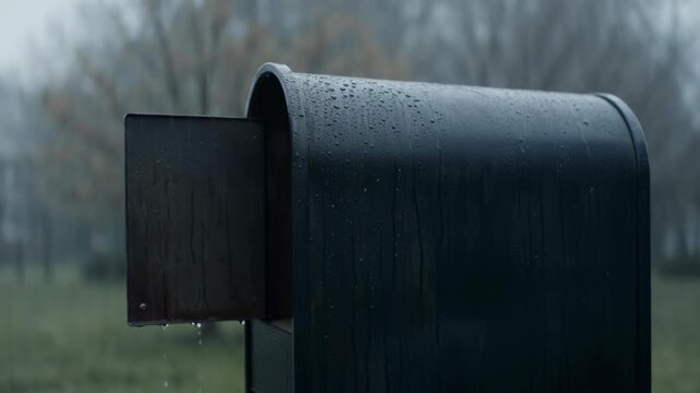 Empty Open Mailbox on a Rainy Gloomy Day in Residential Neighborhood