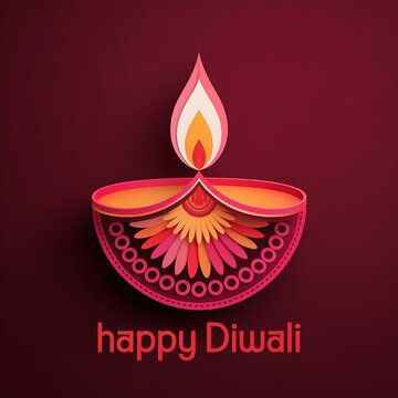 Paper cut style diwali diya lamp illustration with floral patterns