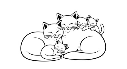 Cute Cat Family Line Art Illustration © Water