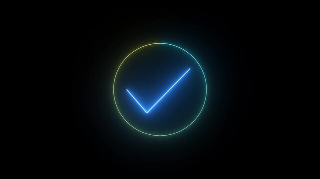 neon check mark icon on glowing neon loop circle animation