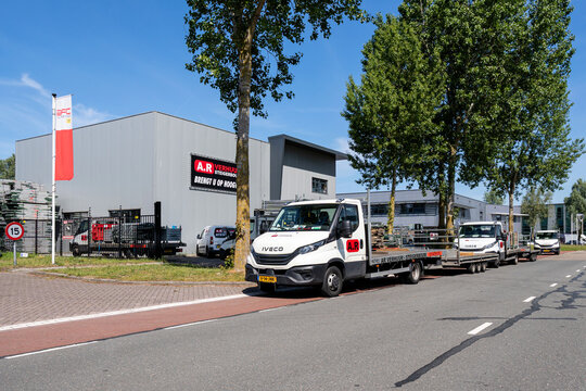 Alkmaar, Netherlands - May 30, 2026: A.R Verhuur-Steigerbouw Iveco Daily flatbed truck