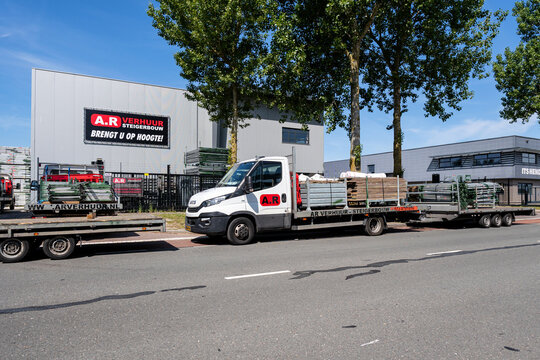 Alkmaar, Netherlands - May 30, 2026: A.R Verhuur-Steigerbouw Iveco Daily flatbed truck