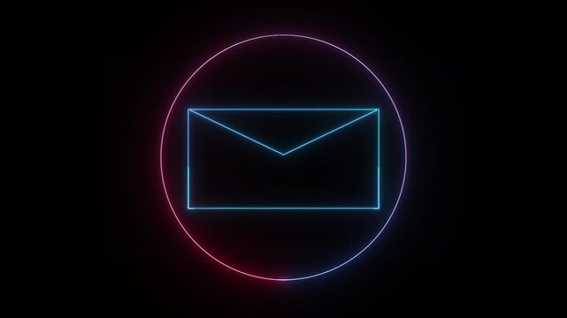 Neon mail icon. massage icon. Mail envelope, incoming mail, Sending mail icon animation