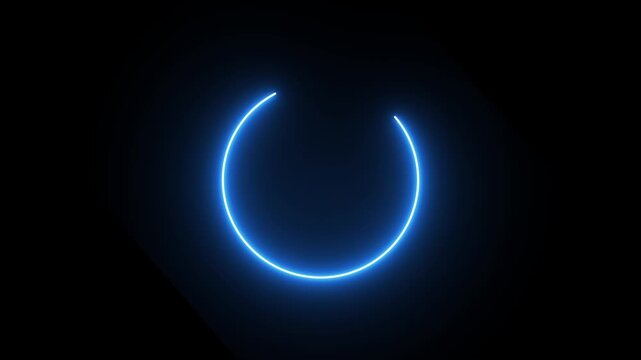 neon loading bar animation on black background. Abstract glowing neon light circle loading frame animation
