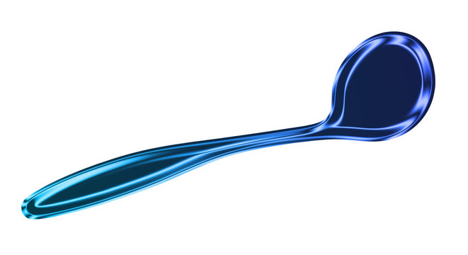 Close-up of a shiny blue spoon on a transparent background with reflections
