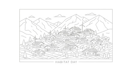 Fototapeta premium Eco Friendly Village with Sustainable Energy and Mountain Scenery