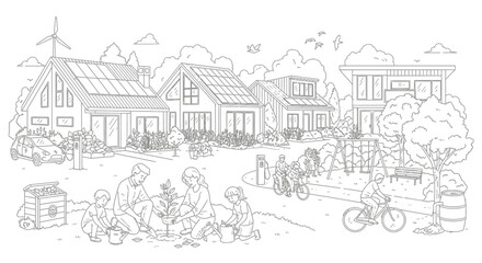 Obraz premium Eco Friendly Sustainable Community Line Art Illustration