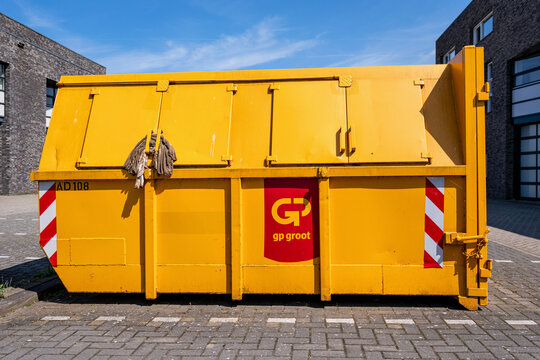 Alkmaar, Netherlands - May 30, 2026: GP Groot roll-off container