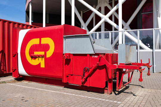 Alkmaar, Netherlands - May 30, 2026: GP Groot industrial waste compactor