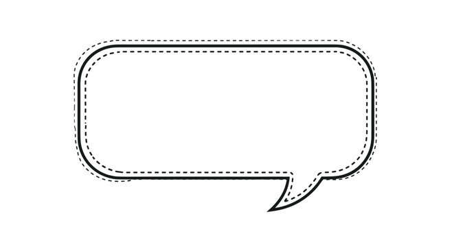 Simple outline of a rectangular speech bubble with a double border and a dash line inside for comic or dialogue elements.