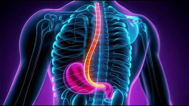 Medical animation showing gerd and acid reflux in stomach. 4K Video