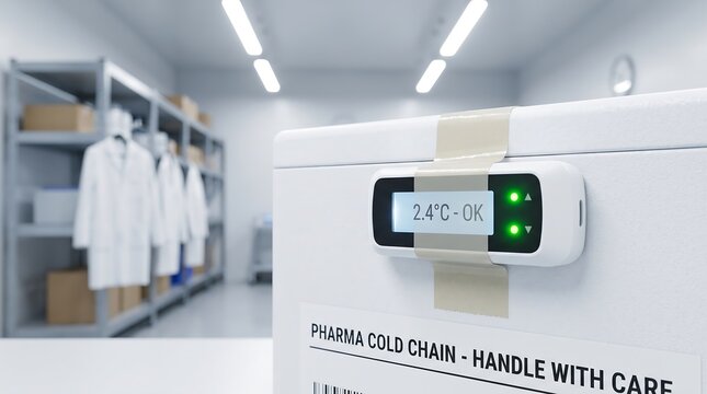 Digital temperature data logger on a pharmaceutical cold chain package