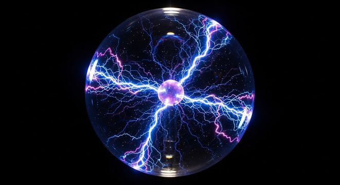 Plasma ball glowing with electric lightning currents