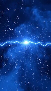 A striking visual of a radiant, electrical discharge, crackling with intense energy within a dark blue, starry background